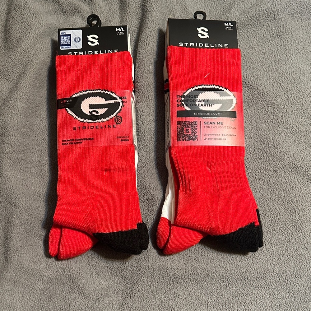 Strideline Red and Black Athletic Socks for Men- Georgia Bulldogs. 2 sets